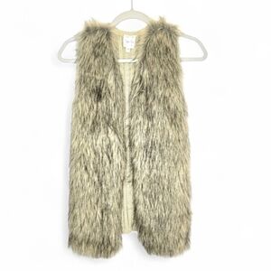 Hippie Rose sweater vest with faux fur front. Tan/black, Size XS